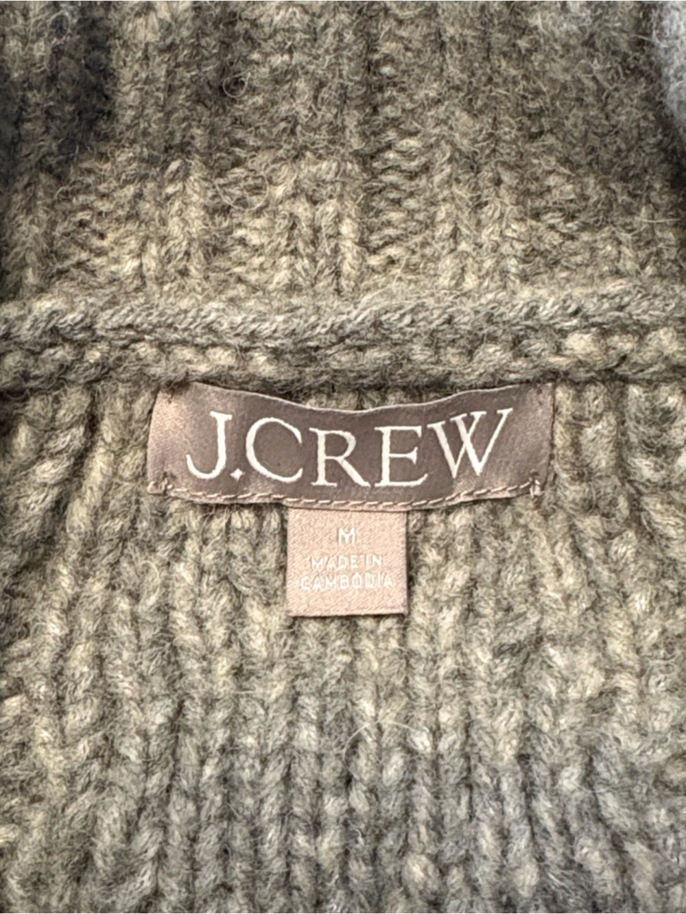 J. Crew Cable Knit Turtleneck Cardigan Size M Grey Gold Buttons Wool Alpaca - Picture 5 of 7